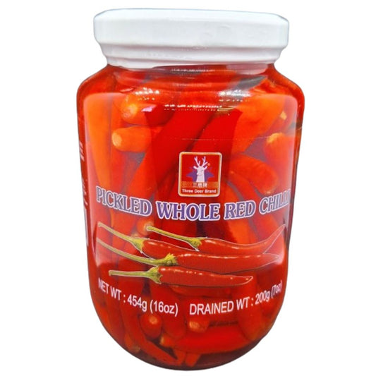 Three Deer Pickled Red or Green Whole Chili Peppers