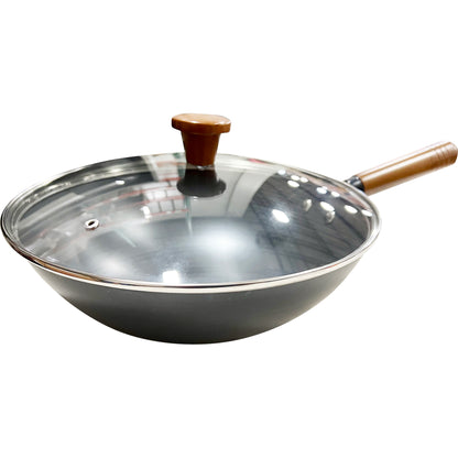 Iron Wok 30-32 cm With Glass Cooking Lid